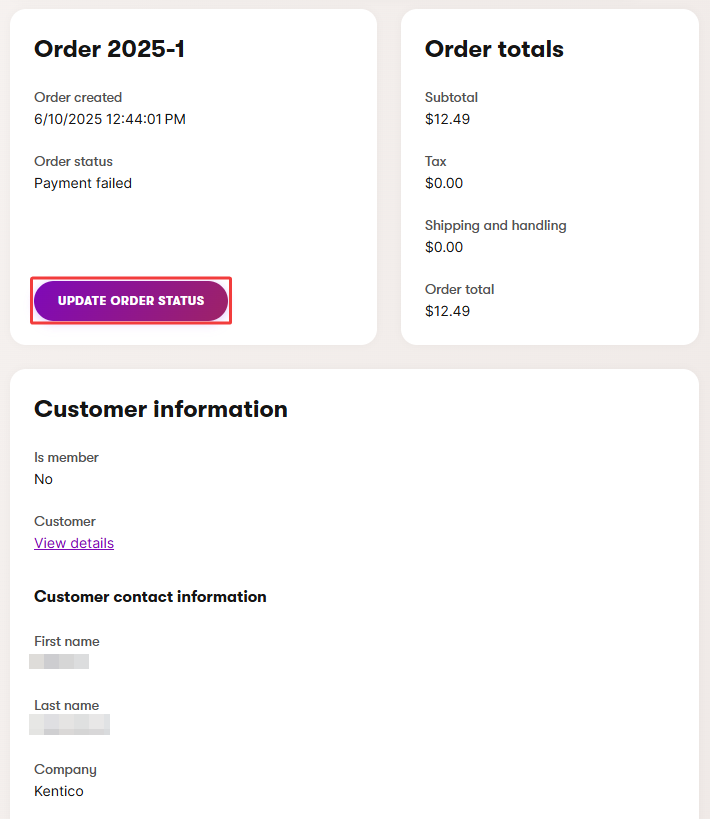 Xperience Gestire gli store e-commerce Modificare lo stato di un ordine