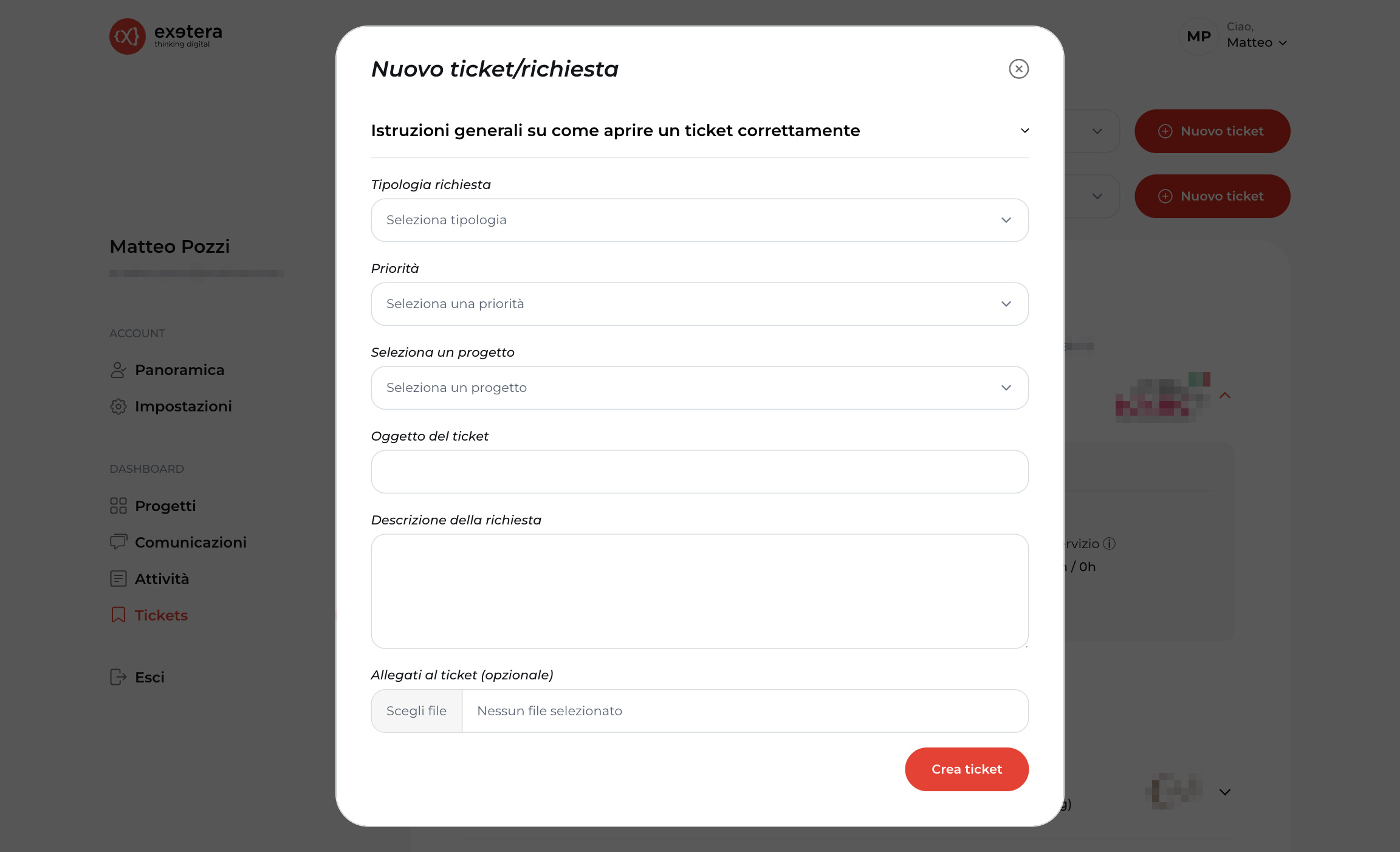 Doc Area Clienti Creare un nuovo ticket