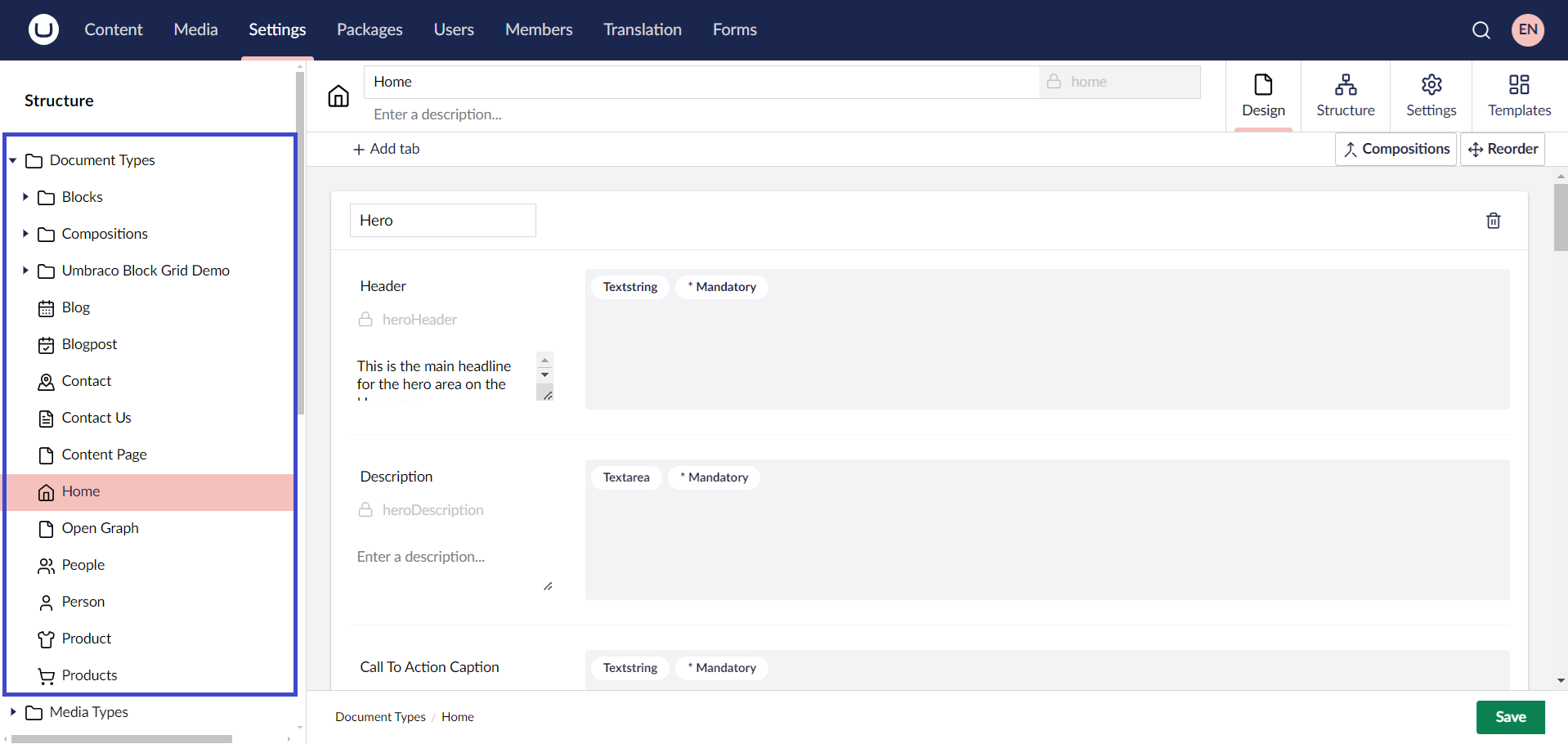 Umbraco Backoffice Document Type
