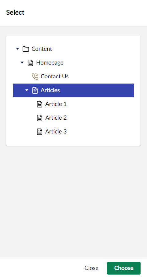 Umbraco Spostare una pagina Opzione 1 Selezionare la destinazione