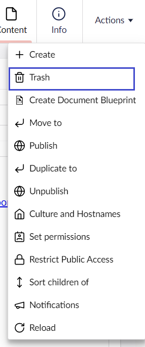 Umbraco Eliminare e ripristinare pagine Eliminare una pagina Cestino