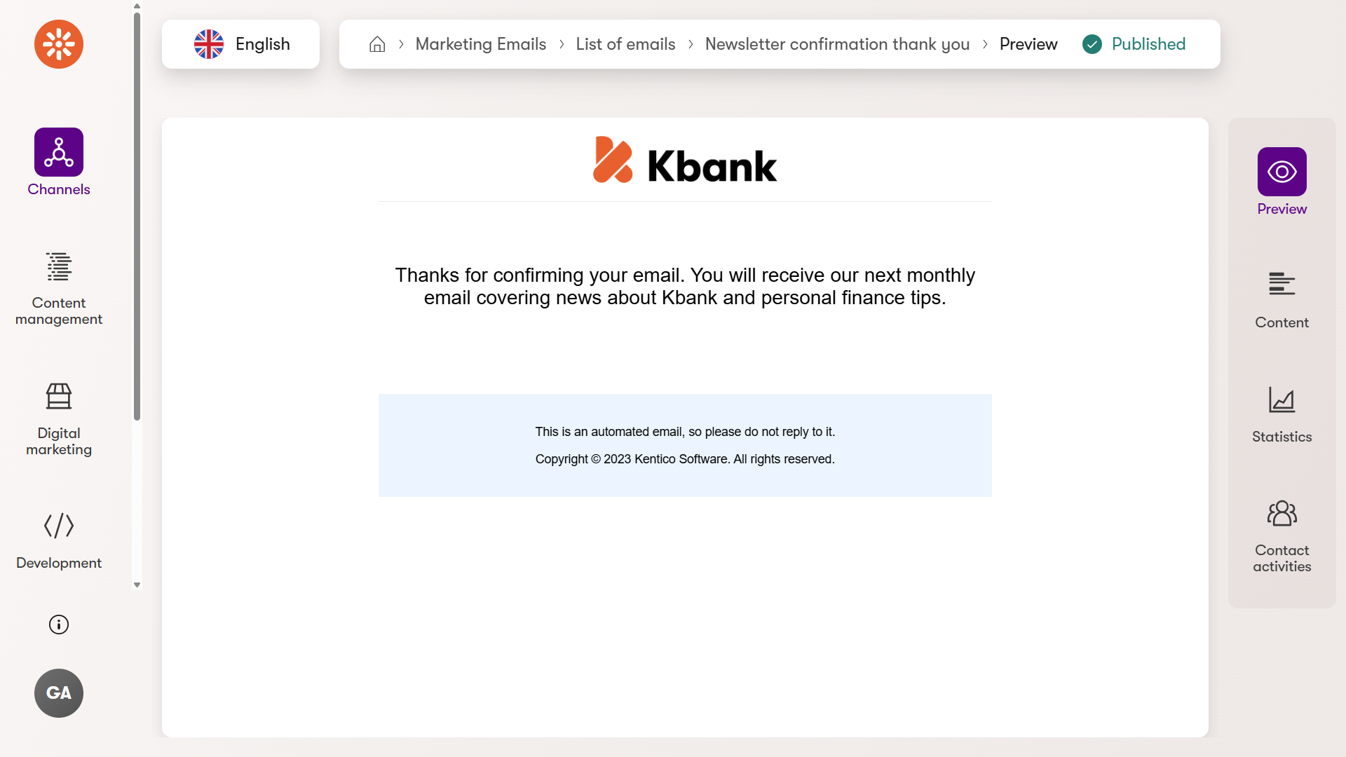 XTR XbyK 4. Email di conferma