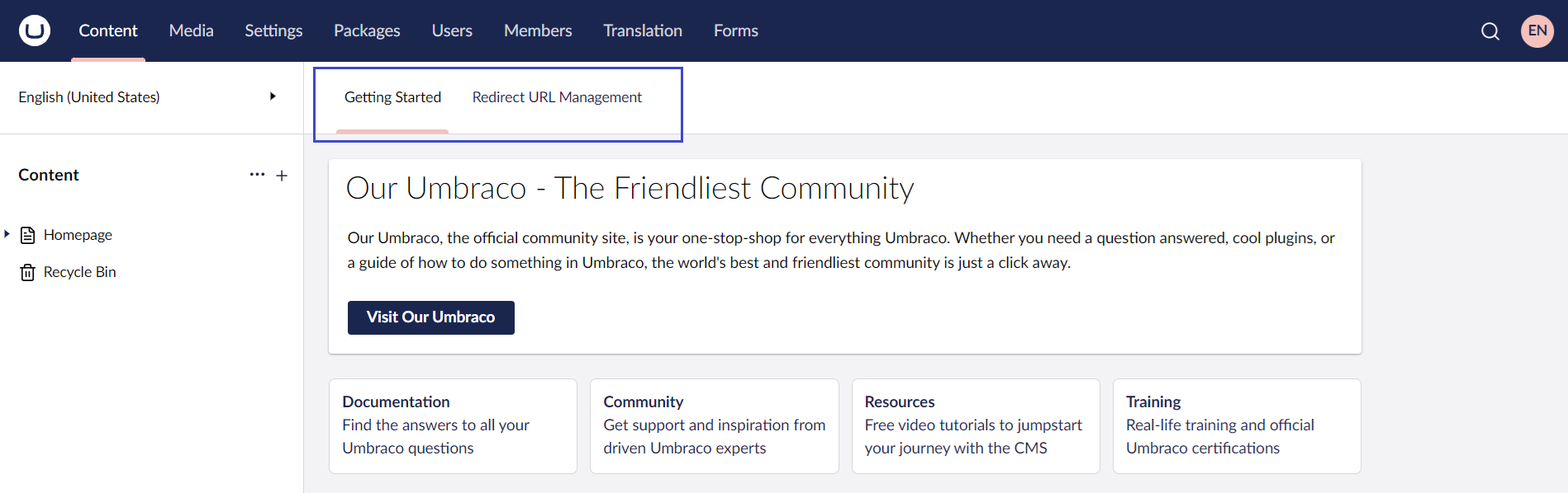 Umbraco La dashboard