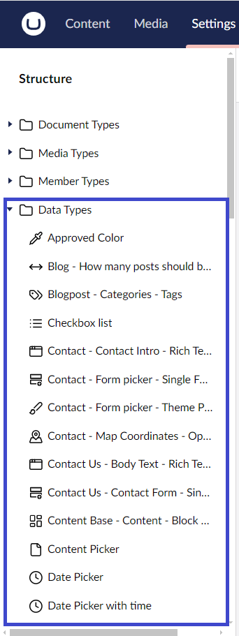 Umbraco Backoffice Data Type