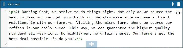 XTR K13 Modifica dei contenuti nei campi rich text Visualizzazione del codice sorgente HTML
