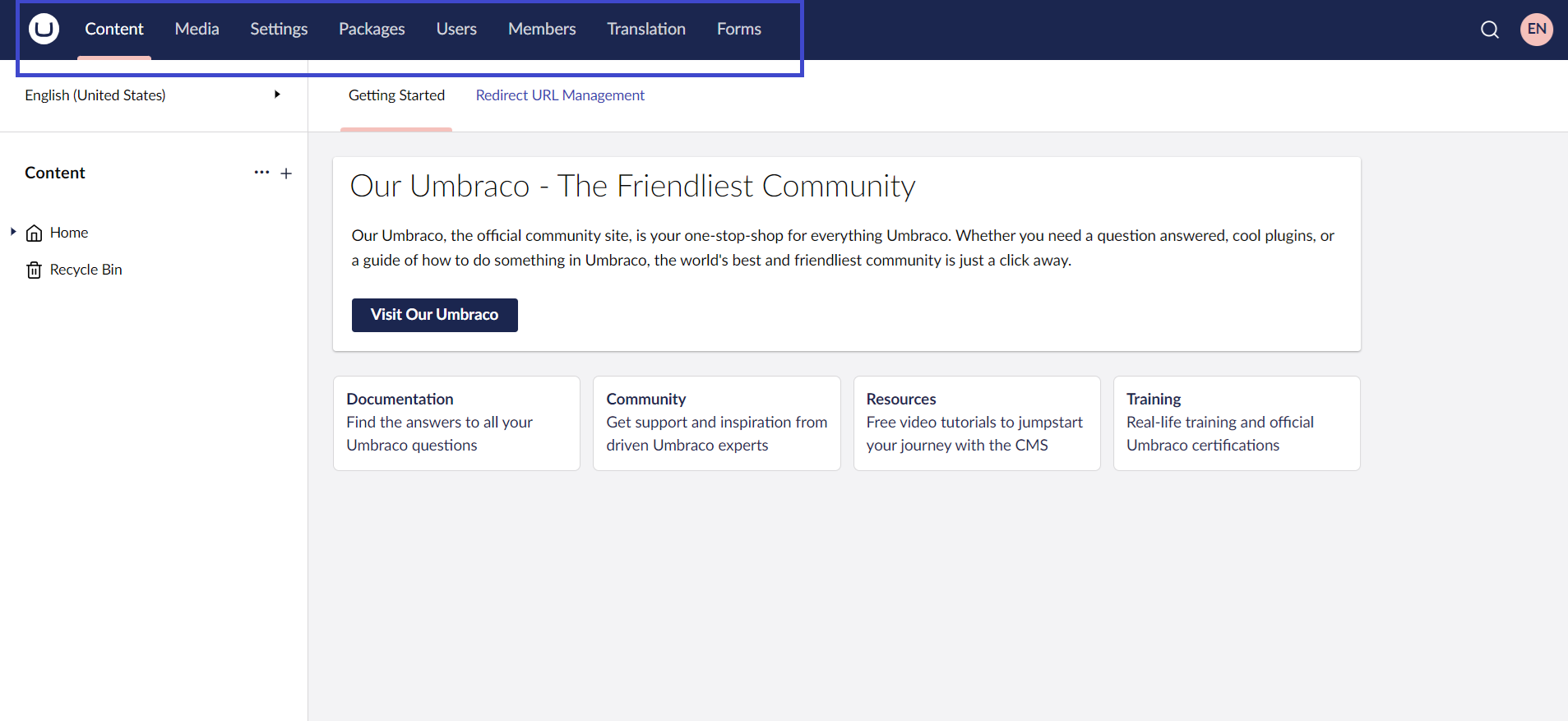 Umbraco Backoffice Sezione