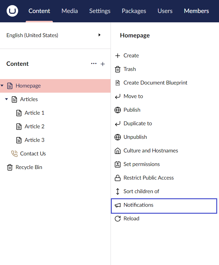 Umbraco Notifiche