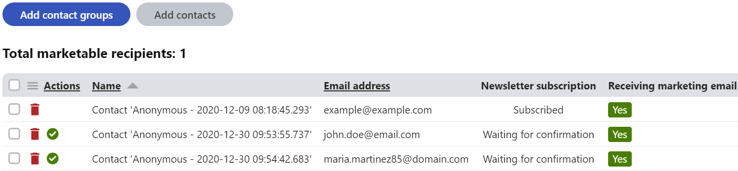 XTR K13 Gestione dei destinatari delle email di marketing Aggiunta di destinatari a una newsletter