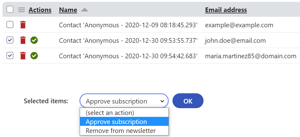XTR K13 Gestione dei destinatari delle email di marketing Rimozione e approvazione dei destinatari in una singola newsletter