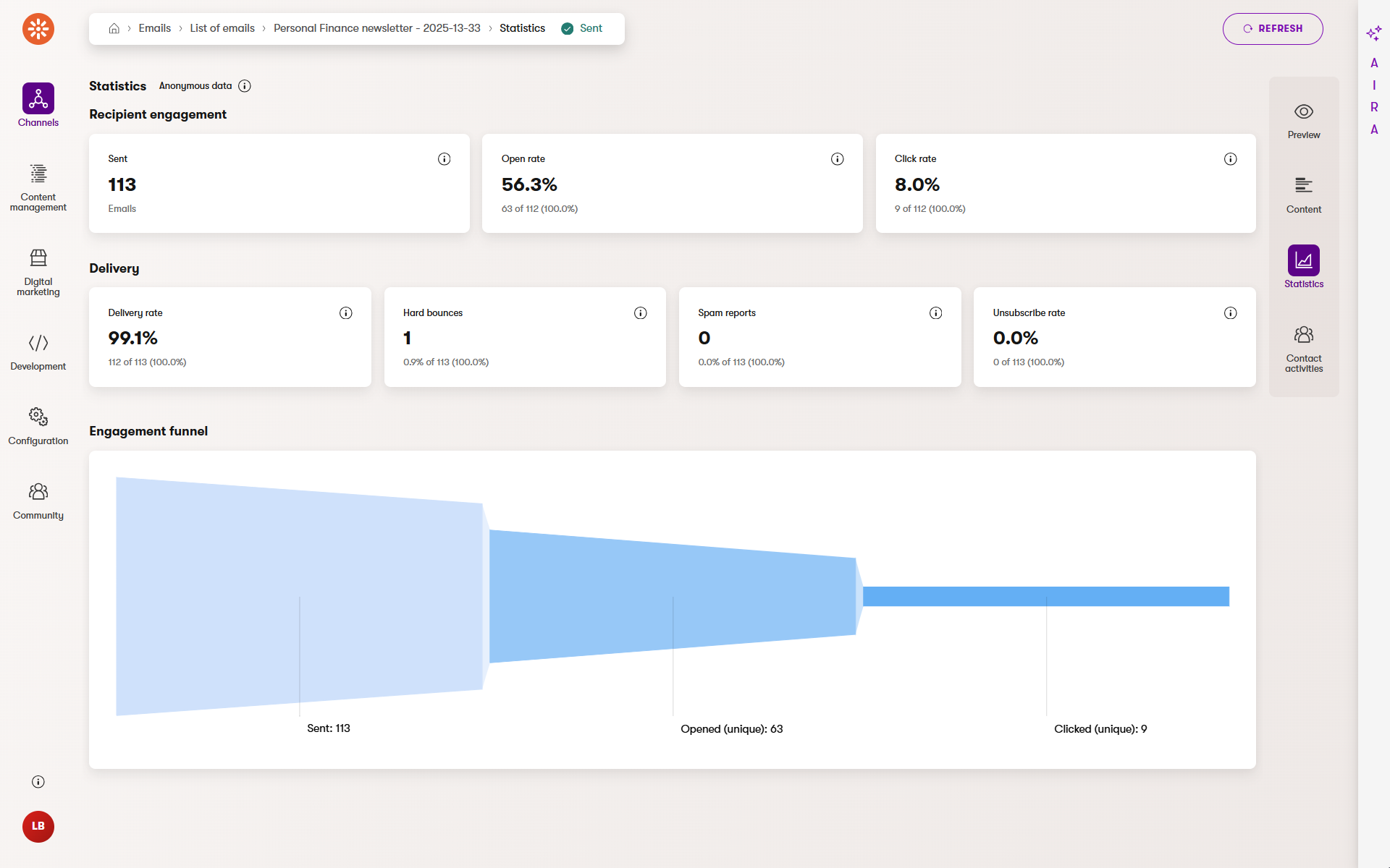 XTR XbyK Visualizzare le statistiche delle singole email nell’interfaccia di amministrazione