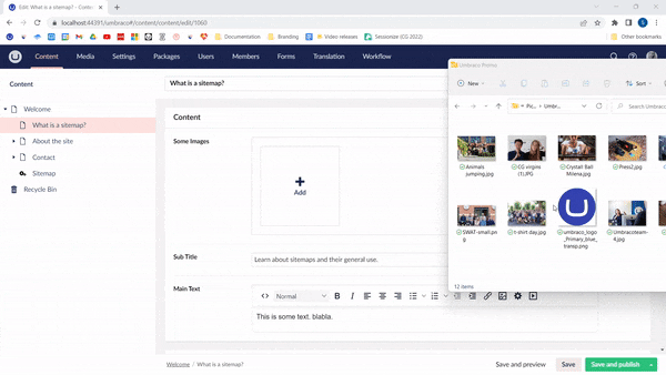 Umbraco Aggiungere media tramite la sezione Content