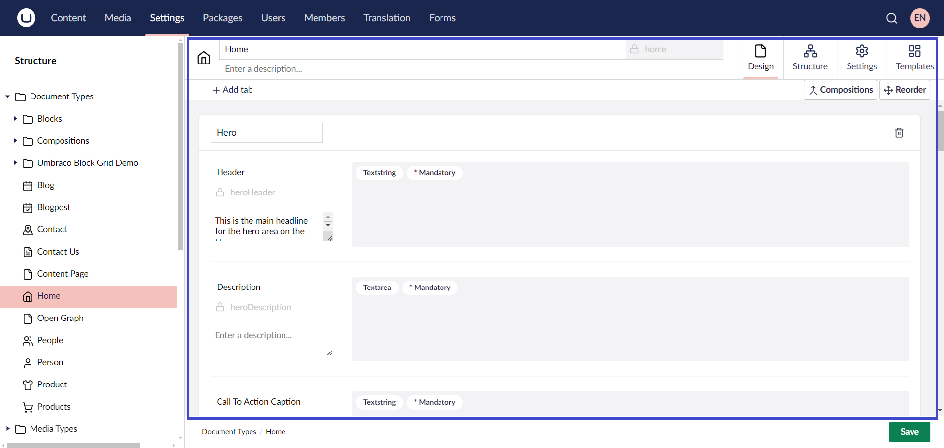 Umbraco Backoffice Proprietà