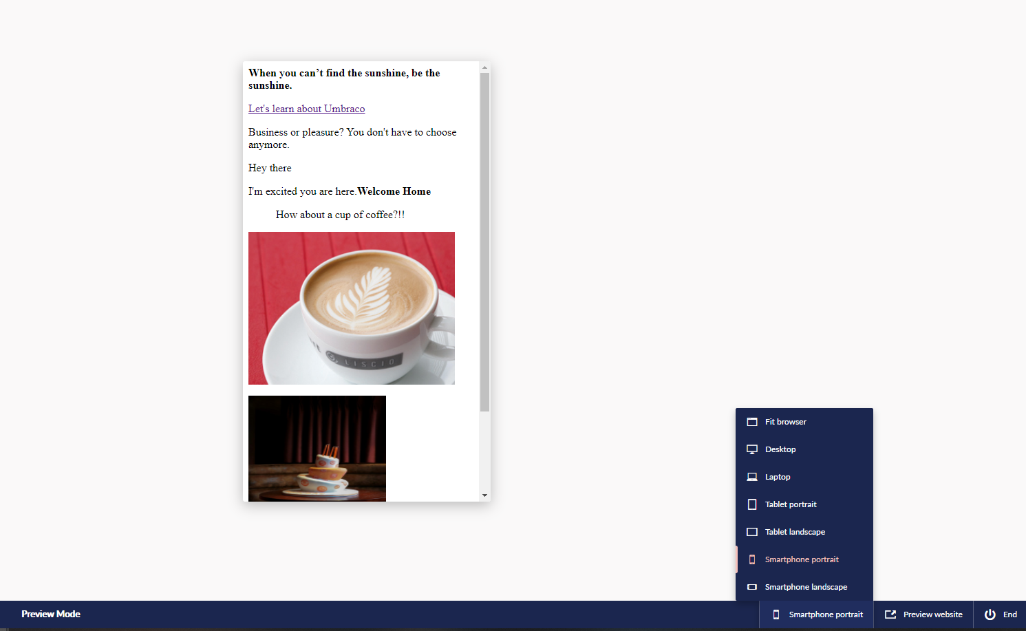 Umbraco Anteprima in vista responsive
