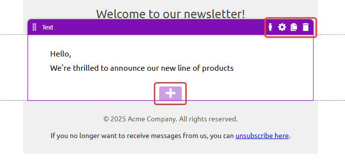 Xperience Creare email in Email Builder Aggiungi contenuti usando i widget