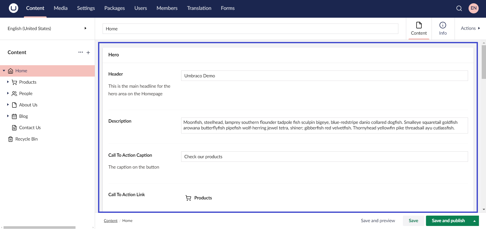 Umbraco Backoffice Contenuti