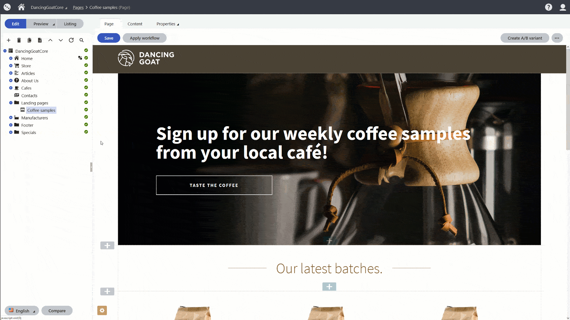page-builder-task.gif XTR K13 Utilizzare il page builder di Xperience Utilizzo del Page builder
