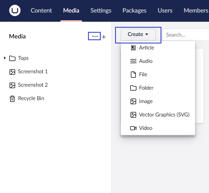 Umbraco Lavorare con i Tipi di Media Caricare un elemento media