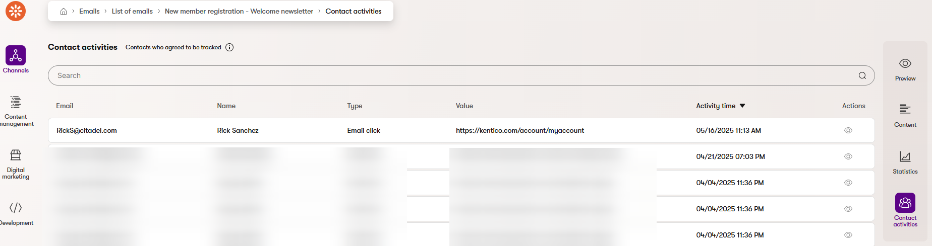 XTR XbyK Usa gli eventi email come condizioni nel journey Attività dei contatti