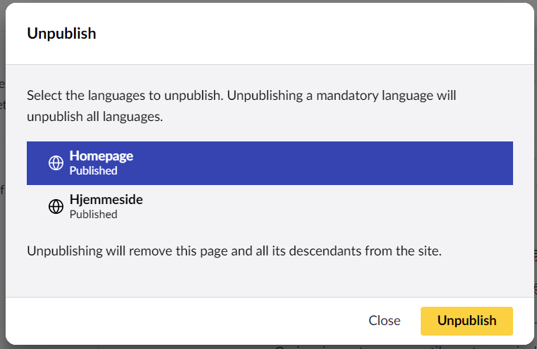 Umbraco Unpublish