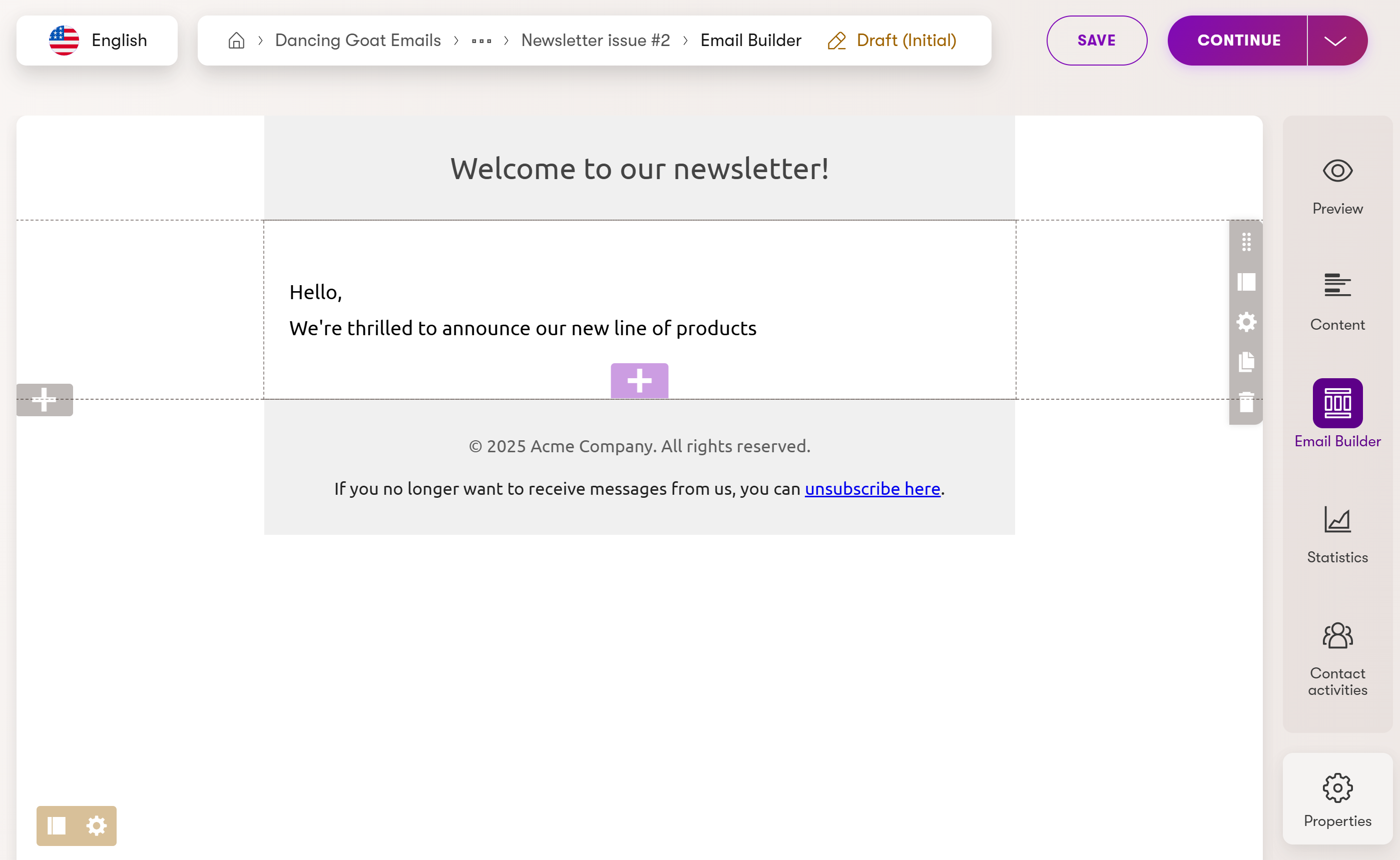 Xperience Creare email in Email Builder