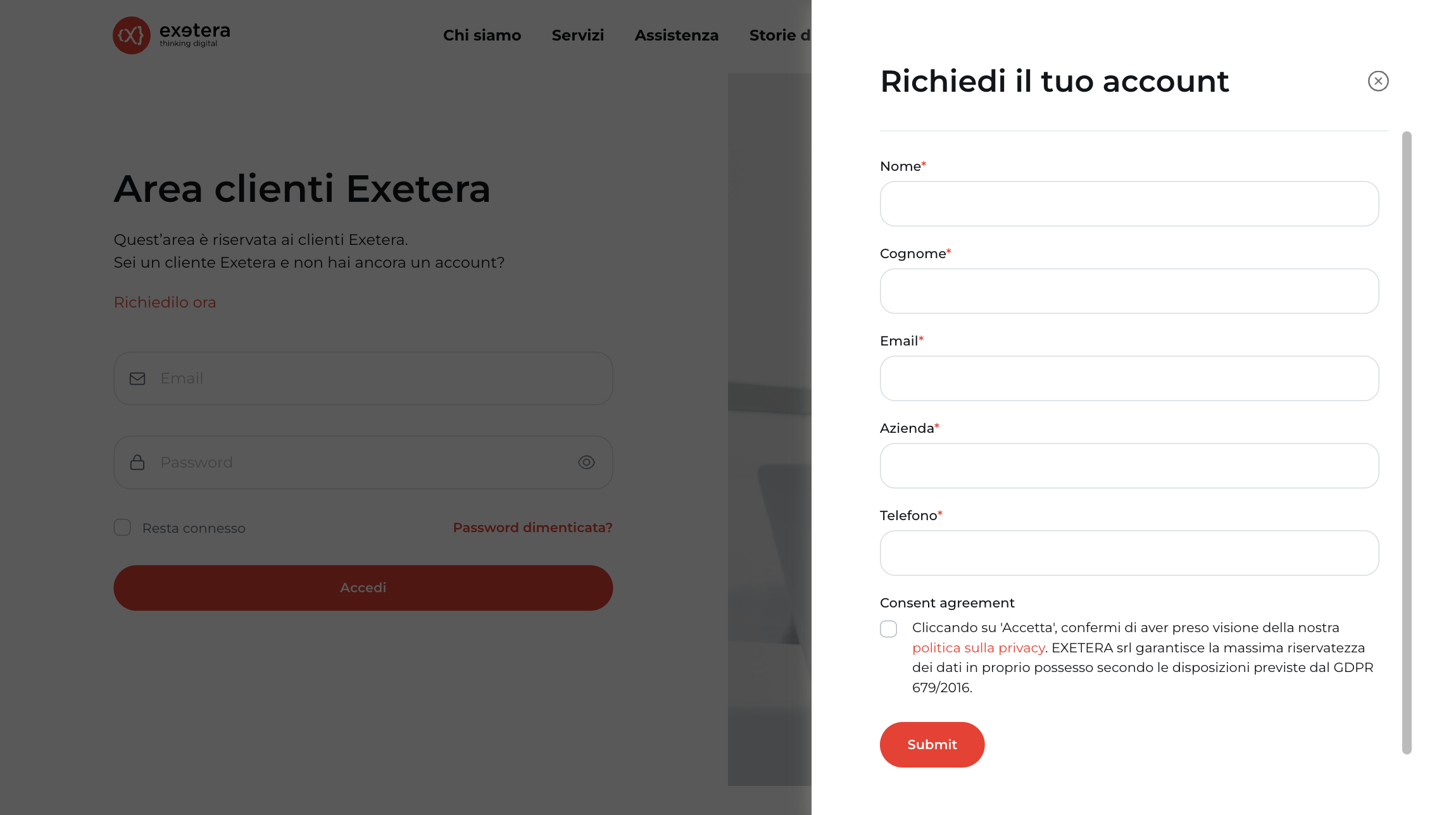 Doc Area Clienti Richiedere un account