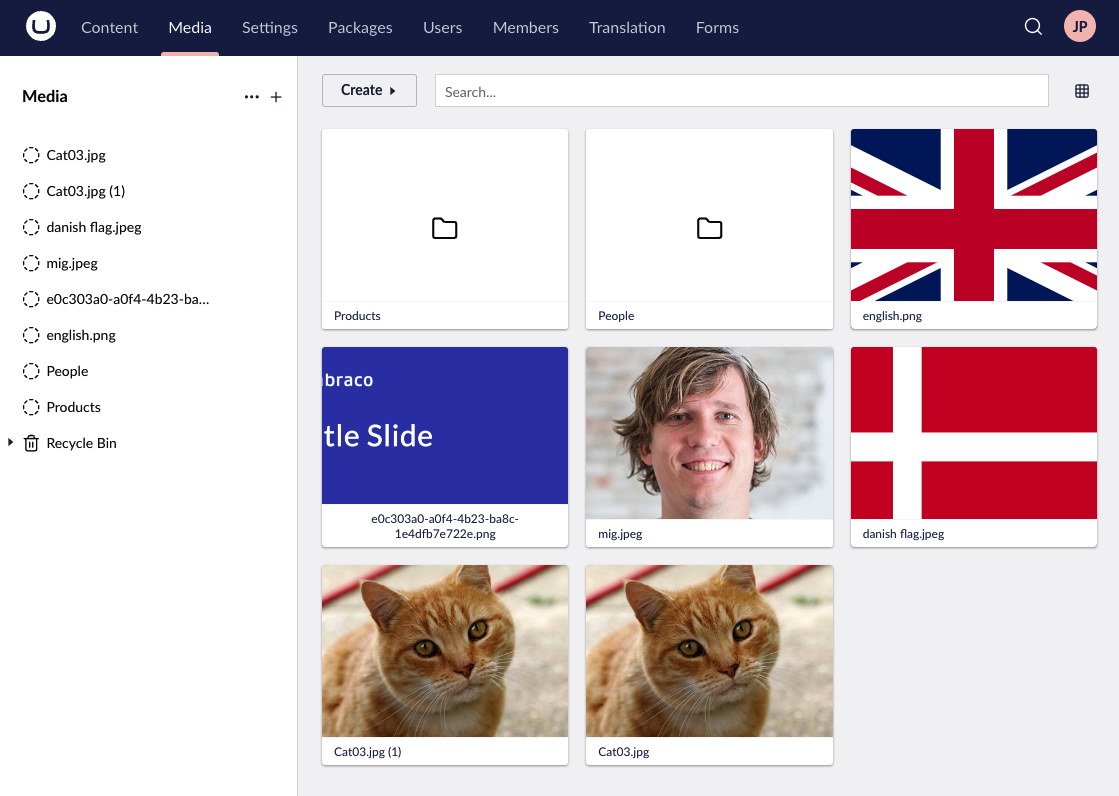 Umbraco Organizzare e modificare gli elementi multimediali