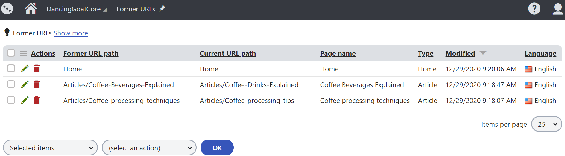 XTR K13 Gestione degli URL delle pagine URL precedenti