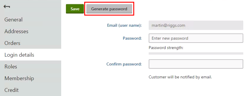 XTR K13 Reimpostare la password di un cliente Genera la password