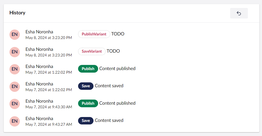 Umbraco Registro delle attività (Audit Trail) Elenco