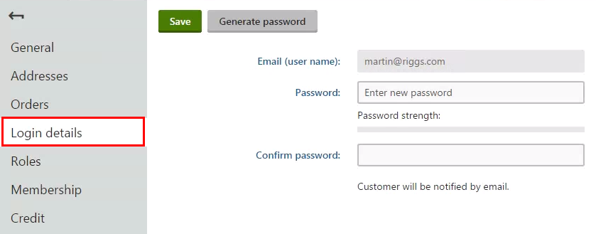 XTR K13 Reimpostare la password di un cliente Dettagli del login